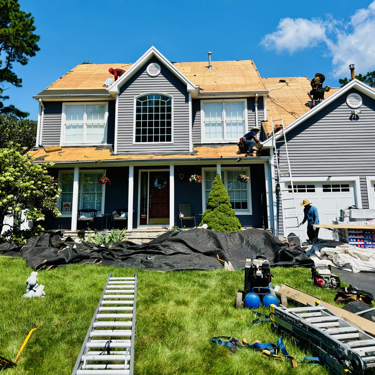 Roddy Roofing crew on a shore home roof replacement